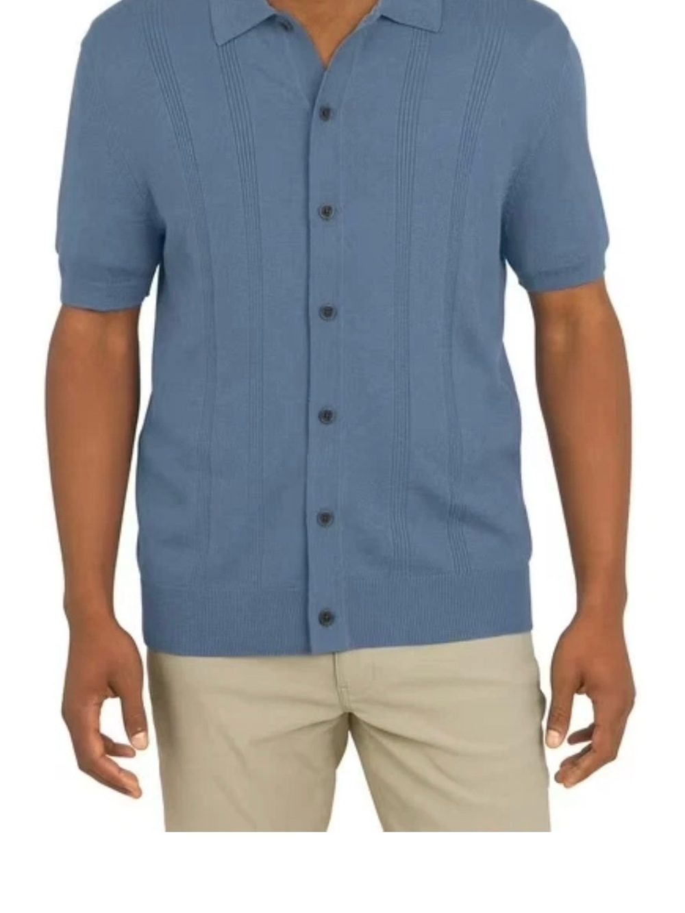 DKNY Short-Sleeve Button Cardigan in Dusty Blue